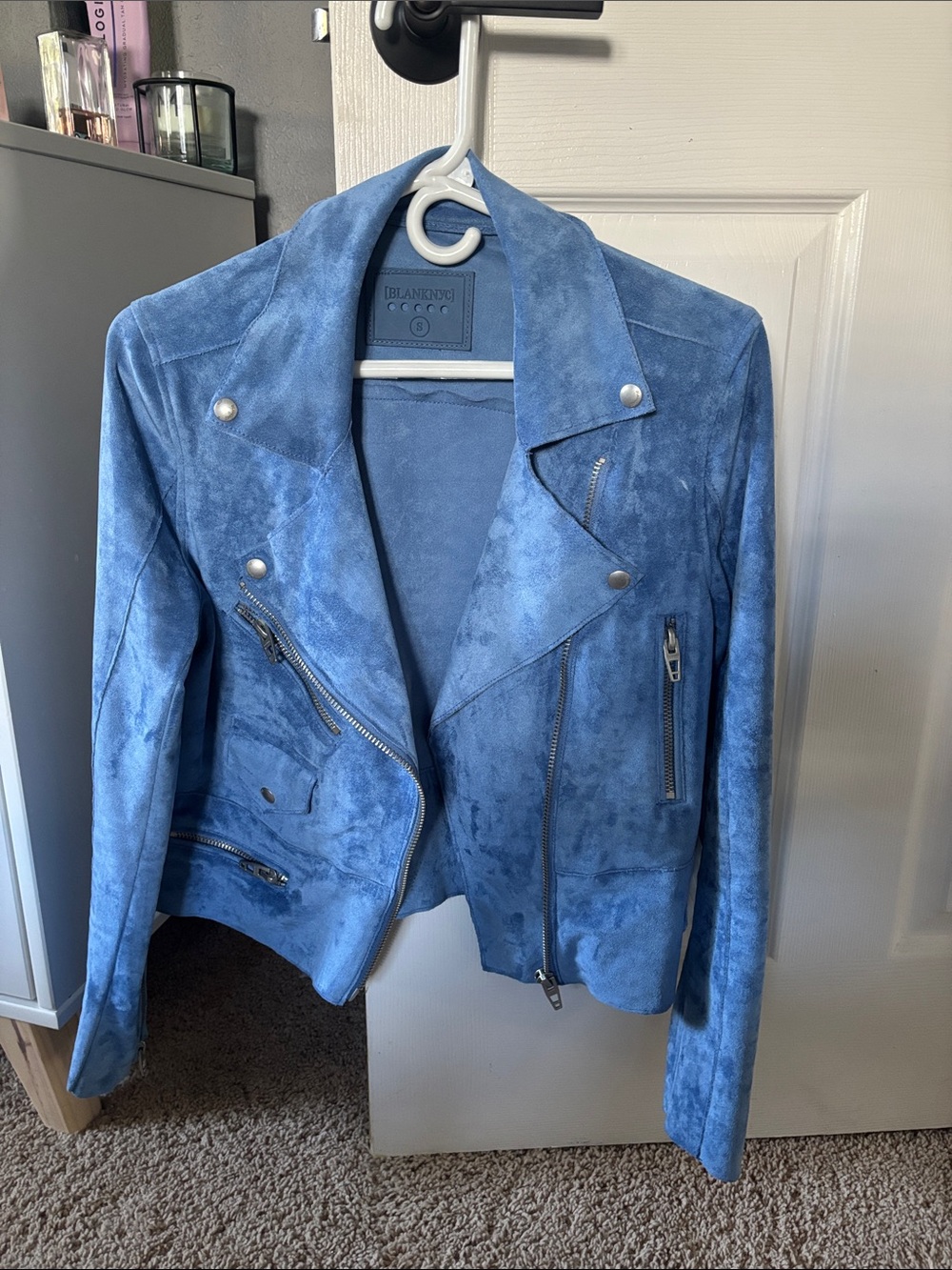 Blank NYC Powder Blue Suede-Look Moto Jacket